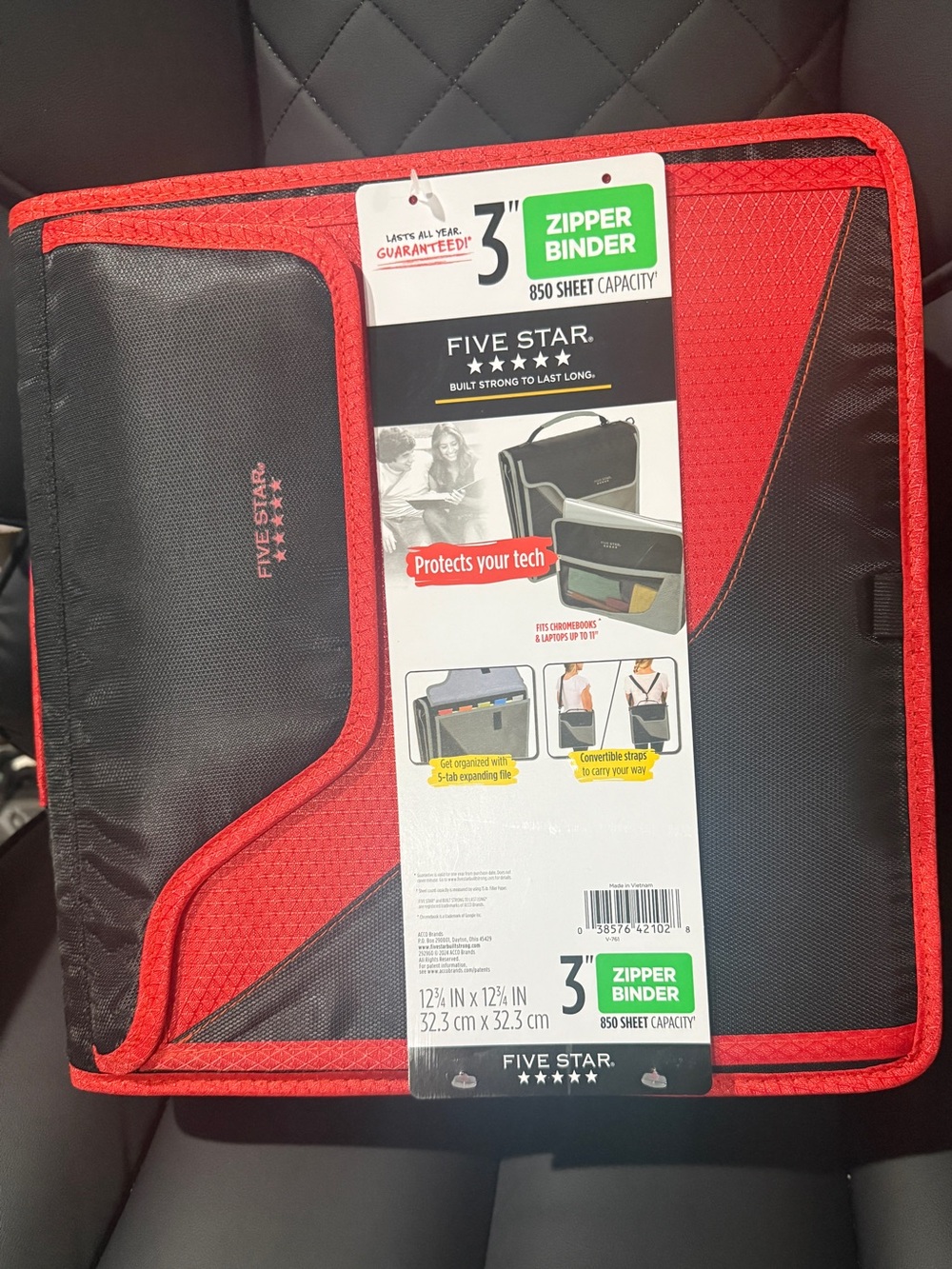 Five Star Red and Black 3" Zipper Binder Organizer